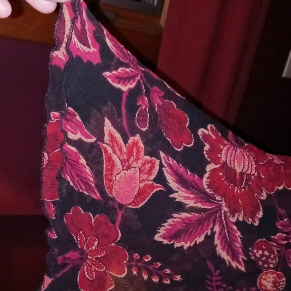 Express Women's Black Burgundy Floral Sheer Beaded Long Bell Sleeve Sz LargeTop - Picture 15 of 16